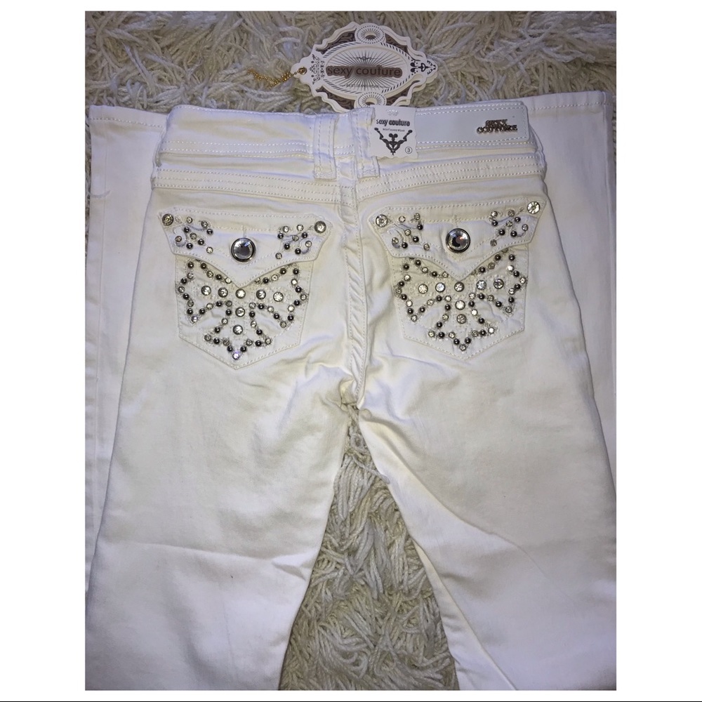 Sale ‼️Bedazzle Embroidered Boot Cut Wht Jeans - Picture 7 of 8